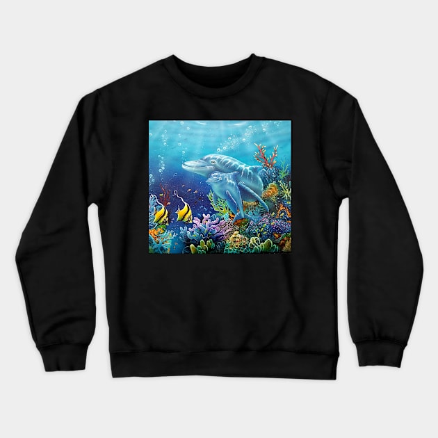 Mother and baby dolphins Crewneck Sweatshirt by Coreoceanart